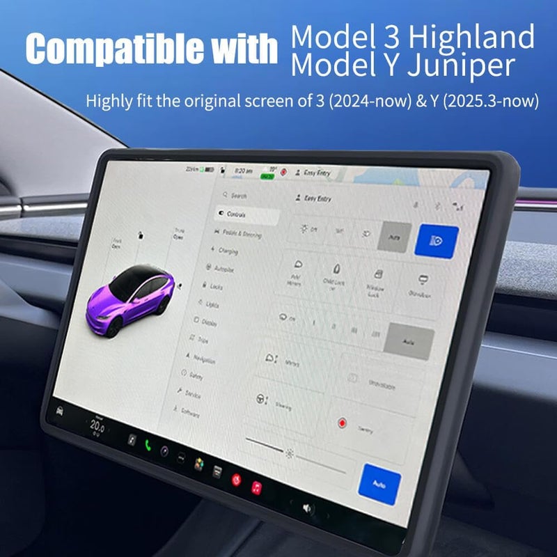 Yeapop 2Pcs Silicone Protector Frames of Screen and Rear View Mirror for Tesla Model 3 2024 Highland and Model Y 2025 Juniper. (Black) - Image 2